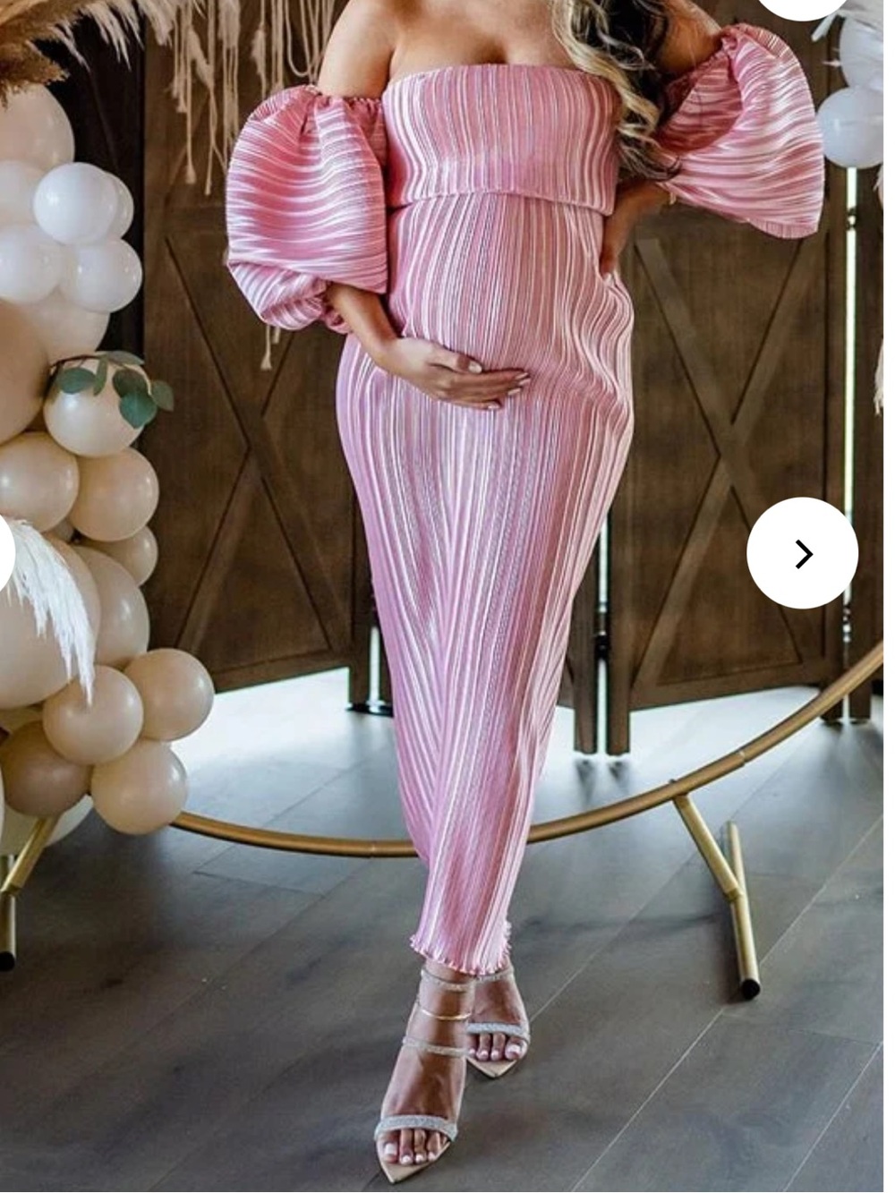 Momyknows Pink Off Shoulder Bandeau Ribbed Pleated Bodycon Puff Sleeve Gown